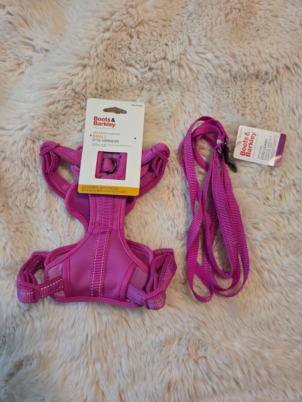Boots and Barkley Pink Reflective Small Dog Harness and Leash bundle